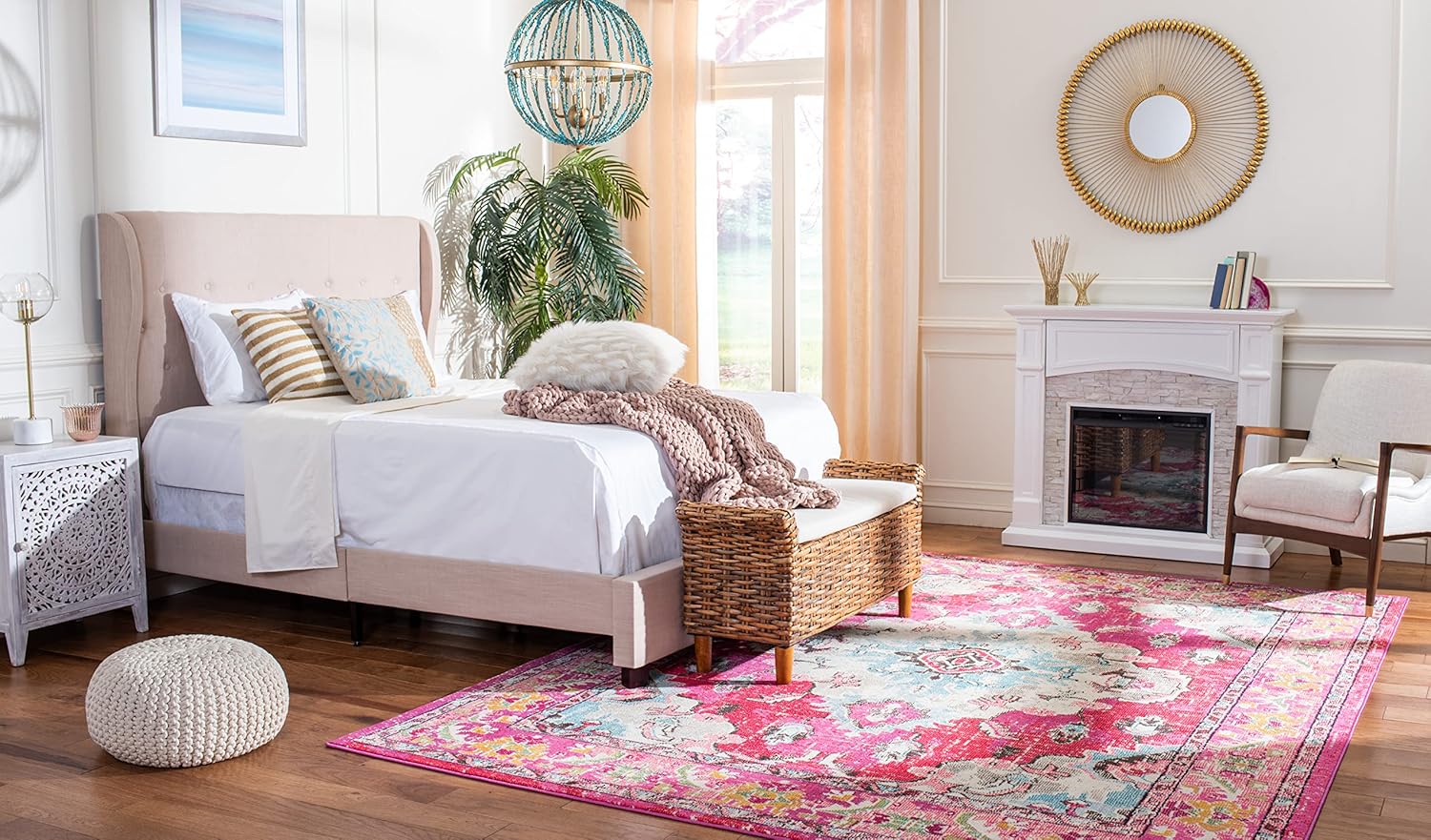 Boho Distressed Area Rug Pink Multi